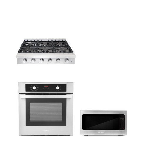 Cosmo 3 Piece Kitchen Appliance Package with 35.88'' Gas Cooktop , Wall